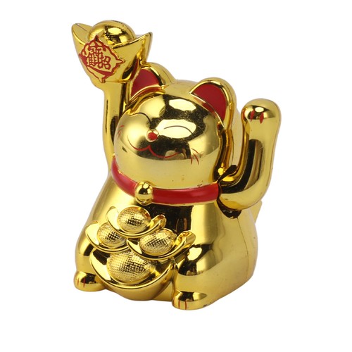 Solar Powered Waving Arm Lucky Cat Decor Welcoming Fortune Cat Statue Gold - Picture 16 of 22