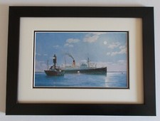 FRAMED SHIPPING PRINT OF SCYTHIA LEAVING SOUTHAMPTON 1950'S