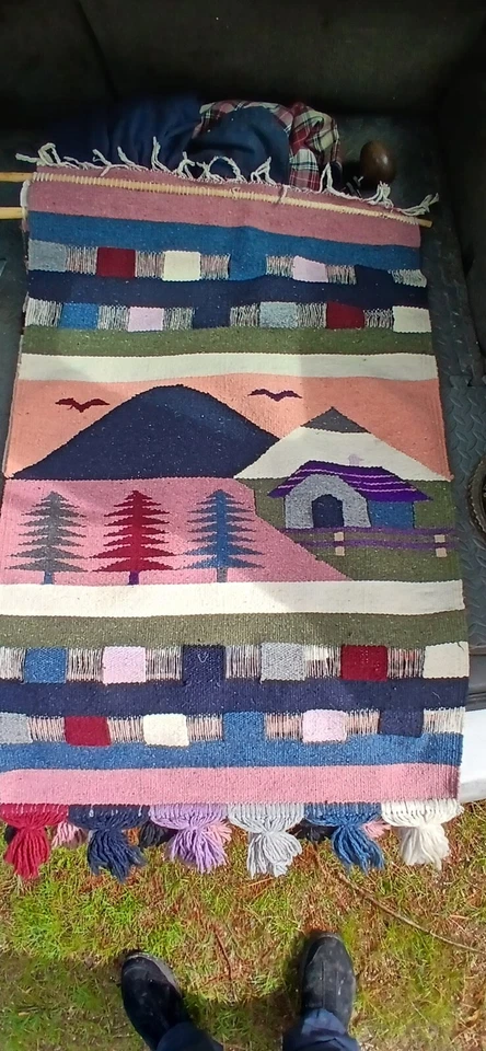 1980’s Southwestern Adobe Woven Textile Wall Hanging Home Decor Fiber 26x40” - Image 3 of 3