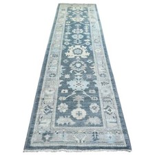 3'x11'7" Gray Angora Oushak Colorful Leaf Design Hand Knotted Runner Rug R71883