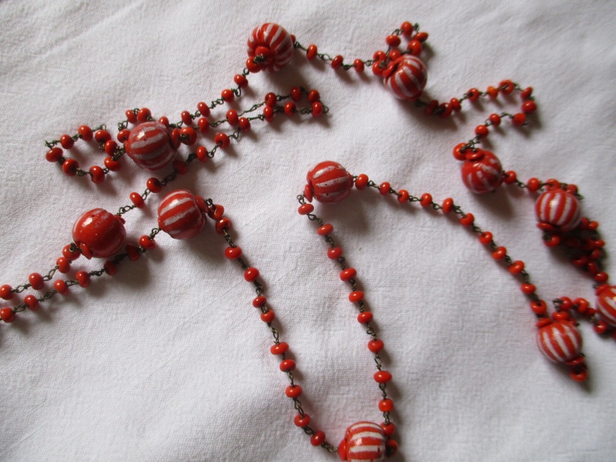 Collier trois perles en verre de Murano coloris jaune orange et vert