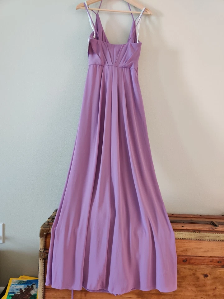 NEW Davids Bridal Bridesmaid Wrap Dress Chiffon Purple Wisteria Size 0 Georgette - Image 3 of 4