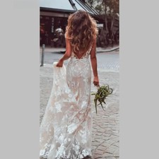 Wedding Dresses Mermaid Deep V-neck Neckline Sleeveless With Long-open Back