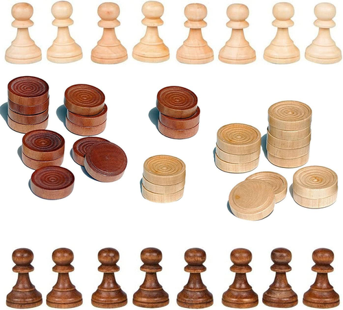 2 in 1 Chess Pieces Wood Chess Pieces + Checker Pieces without Board (3.5 Inches - Picture 4 of 12