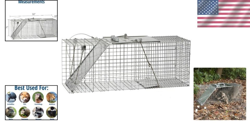 Durable 1085 Humane Trap for Armadillos, Raccoons - Easy Setup & Safe Release - Image 2 of 4