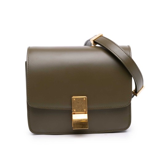 Celine Small Calfskin Classic Box Pre-Loved Crossbody Bag Olive Green