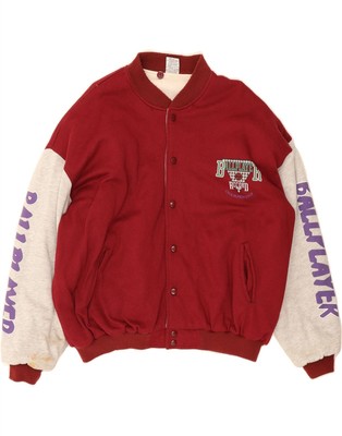 VINTAGE Herren Loose Fit Graphic Varsity Jacke IT 54 XL Rot Colourblock DP03