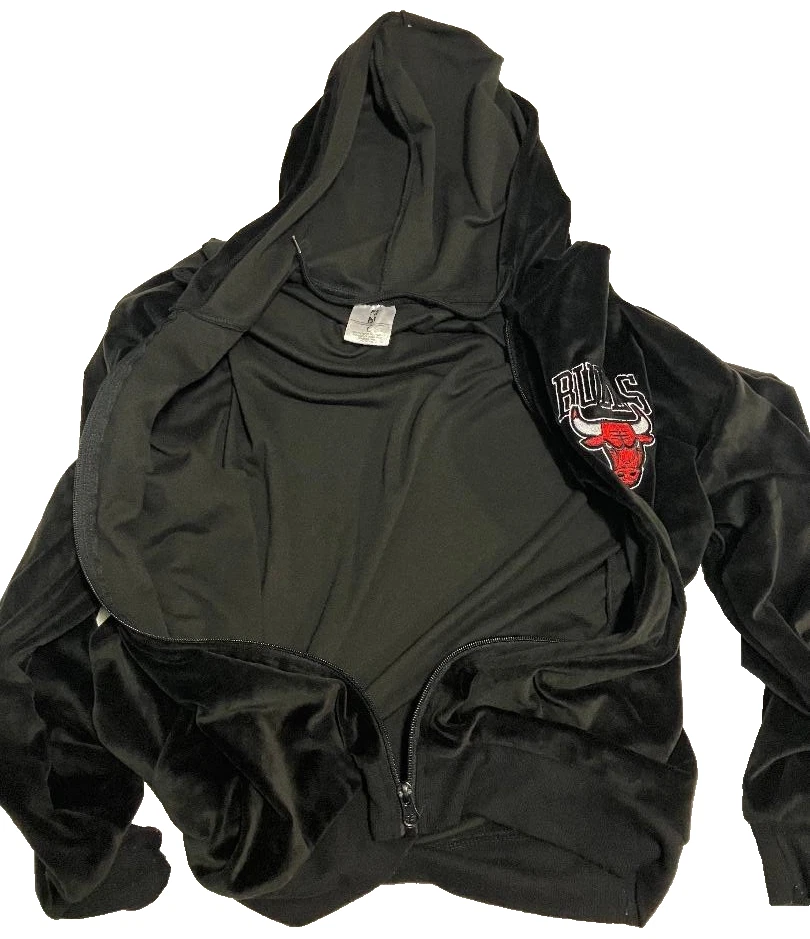 NBA Chicago Bulls Black Velour Zip Up Track Jacket Women’s Size Large - Image 3 of 4