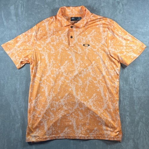 Oakley Hydrolix Mens Medium Polo Shirt Orange White Abstract Print Regular Fit