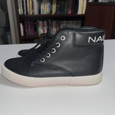 Nautica Wharf Harbor Black Faux Leather Kids Boys High Top Sneakers Shoes Sz 2