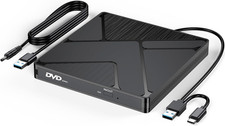 External DVD Drive, USB3.0/USBC DVD Player Reader Burner with Power Supply