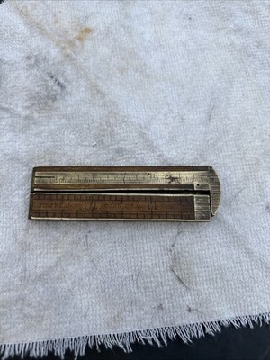 Rare Antique C-S Co Pine Meadow Conn No 32 1/2 Folding Pocket Ruler Brass & Wood