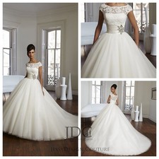 Wedding Dress Bridal Gown 32-60 Plus Size Short Sleeves Buttons Ball Gown White