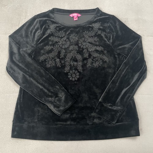 Lilly Pulitzer Womens Onyx Black Rami Velour Floral Print Sweatshirt Size Large - Picture 1 of 11