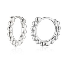 Ball Beaded Huggie Hoop Earrings 925 Sterling Silver Upper Ear Cartilage Helix S
