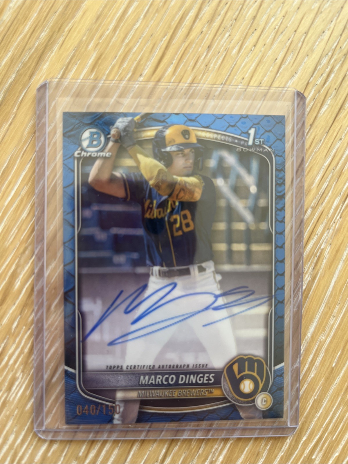 MARCO DINGES 2025 BOWMAN CHROME 1ST BLUE REPTILIAN REFRACTOR AUTO /150