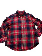 Ralph Lauren Boys Button Down Plaid Shirt Size 5 Red Navy