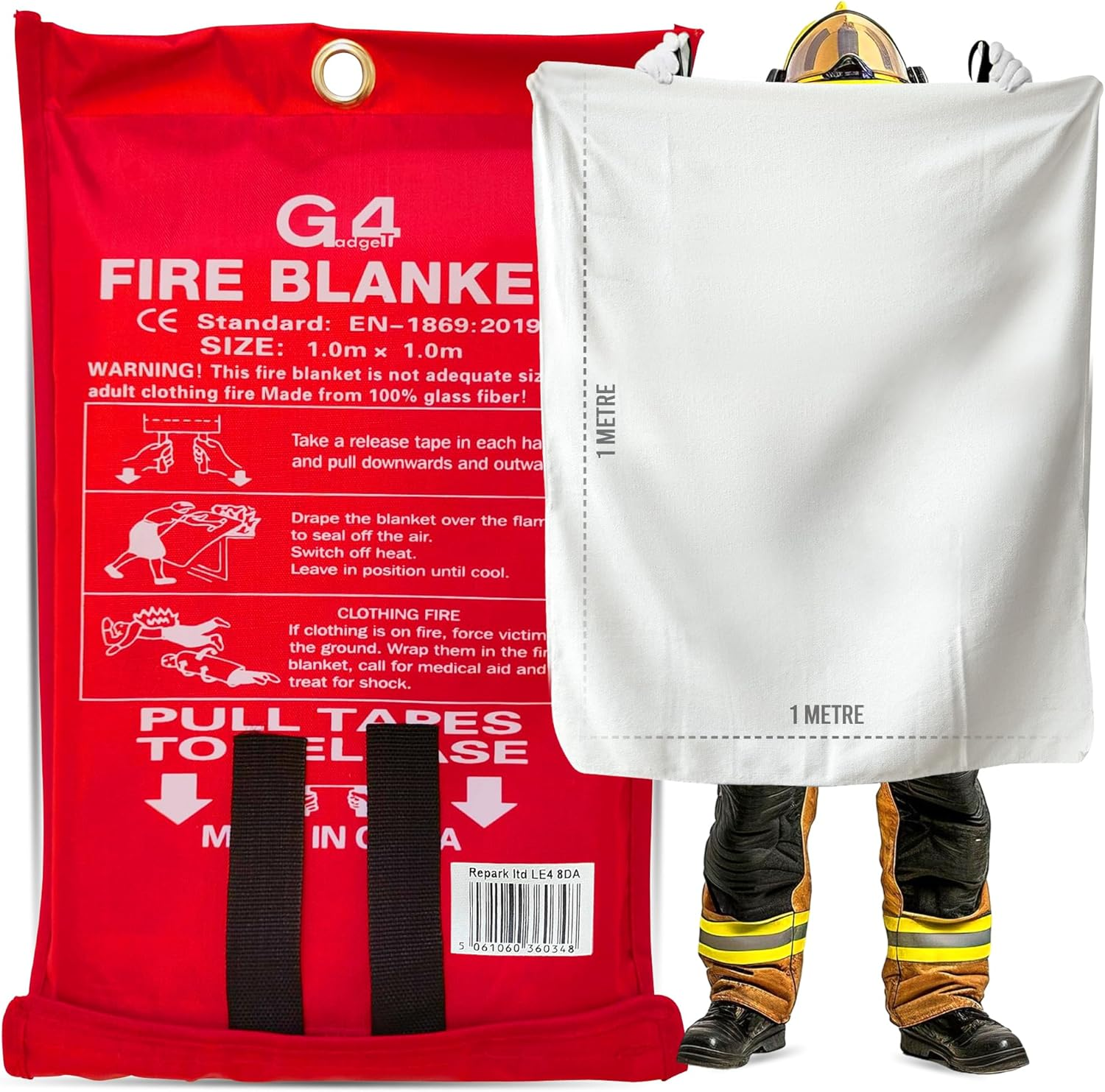 Emergency Fire Blanket - 1 Pack - Large 1M X 1M Fire Suppression Blanket with Lo