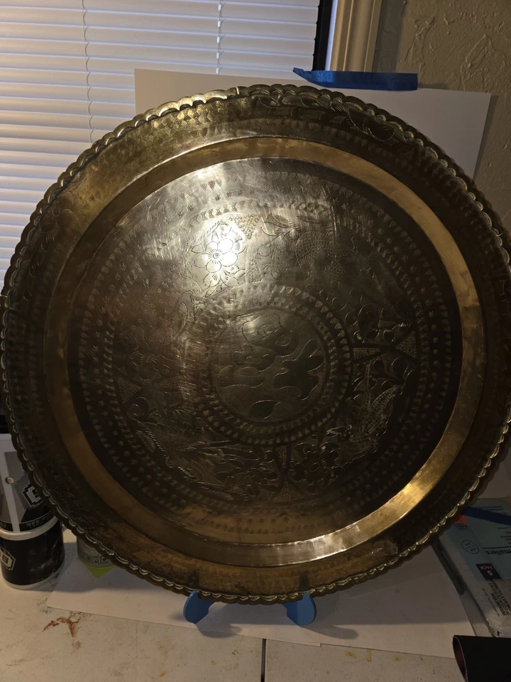 Mesa Bandeja Latón Pata Araña Asiática Vintage Mediados de Siglo Excelente Estado  Foto 2 de 4