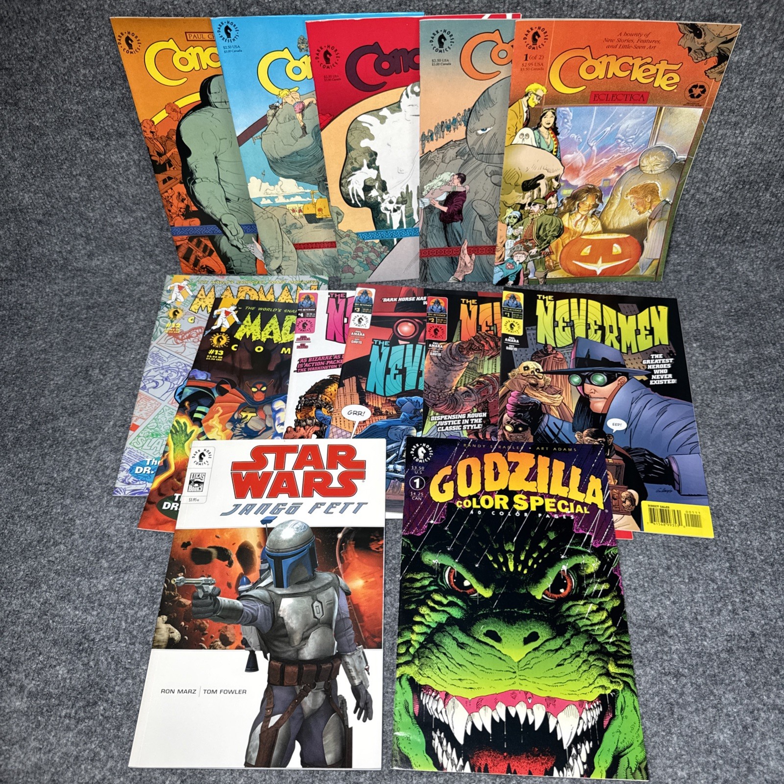 Dark Horse Comics Lot Mixed Lot Godzilla, Concrete, Jango Fett, Nevermen 13 Tota