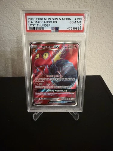 2018 POKEMON SUN & MOON LOST THUNDER #198 FULL ART/MAGCARGO GX PSA 10