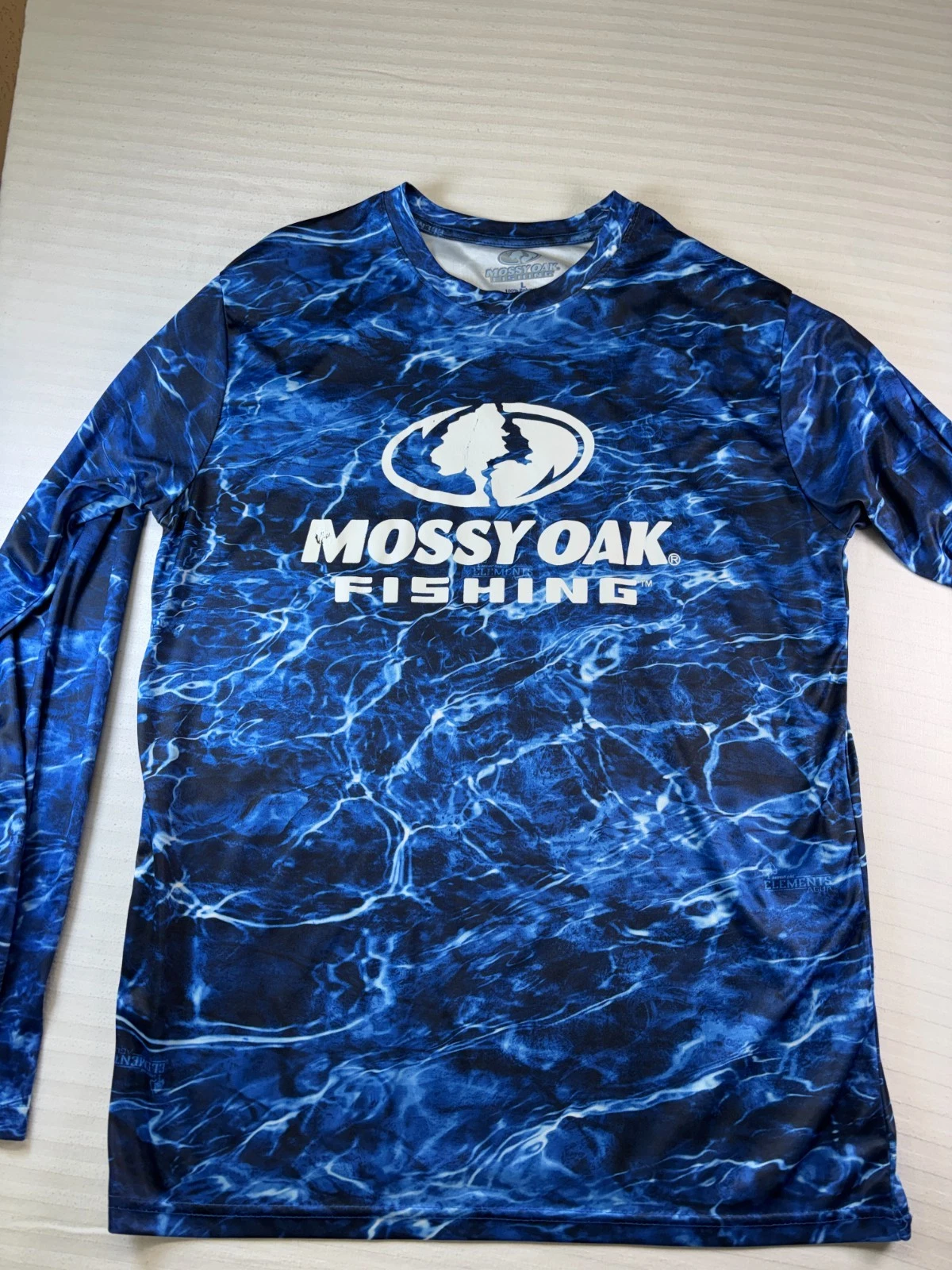 Mossy Oak Fishing Shirt Men's Large Blue Water Camo Long Sleeve Performance