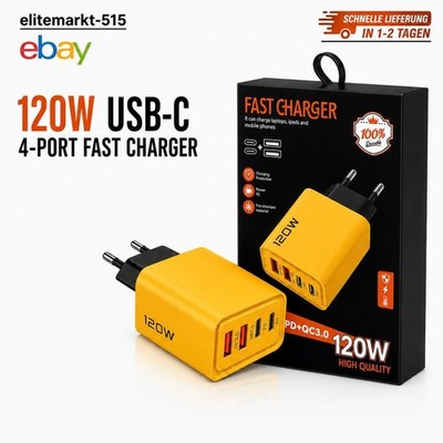 120W USB-C 4-fach Schnellladegerät 2x USB-C 2x USB-A Charger Mehrfach Stecker