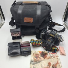 Canon T70 35mm SLR Film Camera complete w/ Lenses Manual Case Made In Japan