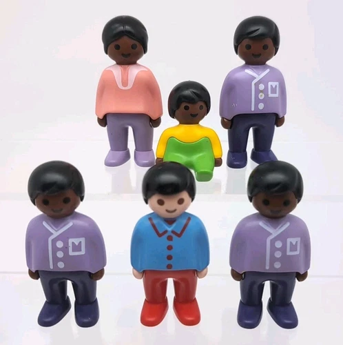 LOT OF 6: Vintage PLAYMOBIL 123 African American Black Family + Other Figures