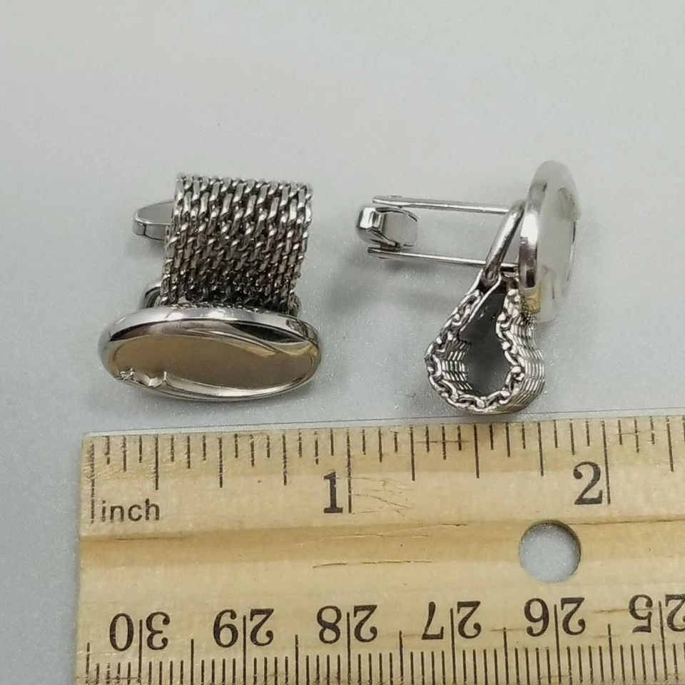 Gemelos vintage Foster tono plata plegables cadena de malla respaldo de bala Foto 2 de 4