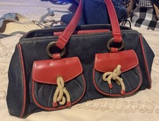 Vintage Moschino Denim Bag With Red Leather Detailing And Nautical Theme