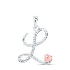 0.09CTW Natural Diamond 1.41g Sterling Silver Initial "L" Pendant Letter Charm