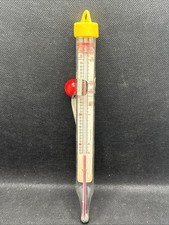 Vtg Chaney Acu-rite Glass Thermometer Deep Fry Candy Jelly Made in USA Red wood