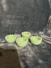 Jadeite Salt Cellar Dip - English Hobnail Pattern - Green Glass USA. Lot of 4 