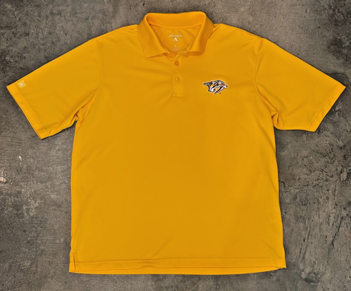 Antigua Nashville Predators Polo Mens M Yellow Moisture Wicking Breathable Golf