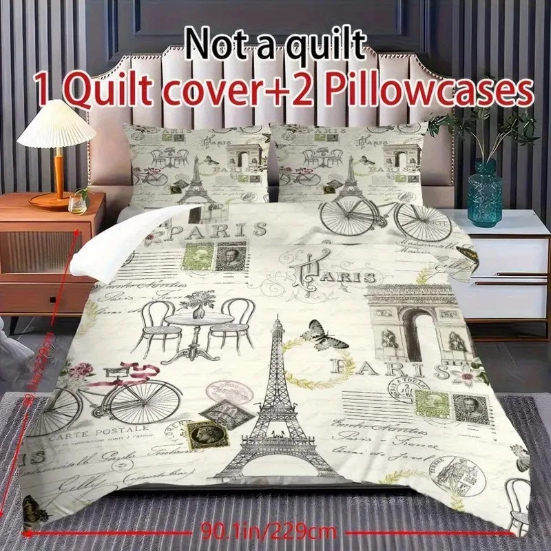 Parure de lit double housse de couette thème Tour Eiffel Paris taie d'oreiller - Photo 4/4