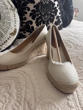 J.Crew Seville Metallic Espadrille Wedges Size 7 | New in Box | Natural Linen 