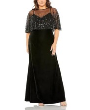 Mac Duggal Black Embellished Cape Sleeveless Velvet Gown Size 18W $698