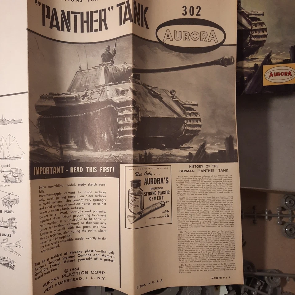Rare Aurora German Panther Tank 302-130 1/4” Scale Model Kit 1963 1/48 - Immagine 4 di 4