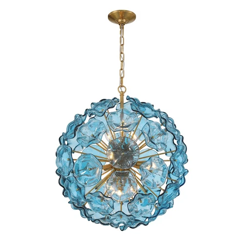 Crystorama Esme 9 Light Pendant, Brass/Floral Glass Petals Blue - ESM-4006-AG-BL - Picture 1 of 1