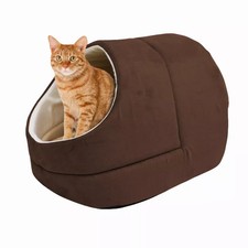 JESPET Cat Cave Bed   Warm Faux Suede Burrow for Cats and Dogs, Coffee