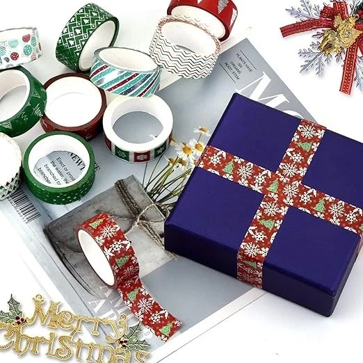 12 Rolls Christmas Washi Tape Silver Foil Merry Christmas Craft Set - Image 4 of 4