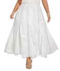 BeautyBatik White Women Cotton BOHO Gypsy Long Maxi Godet Flare Skirt 3X 22