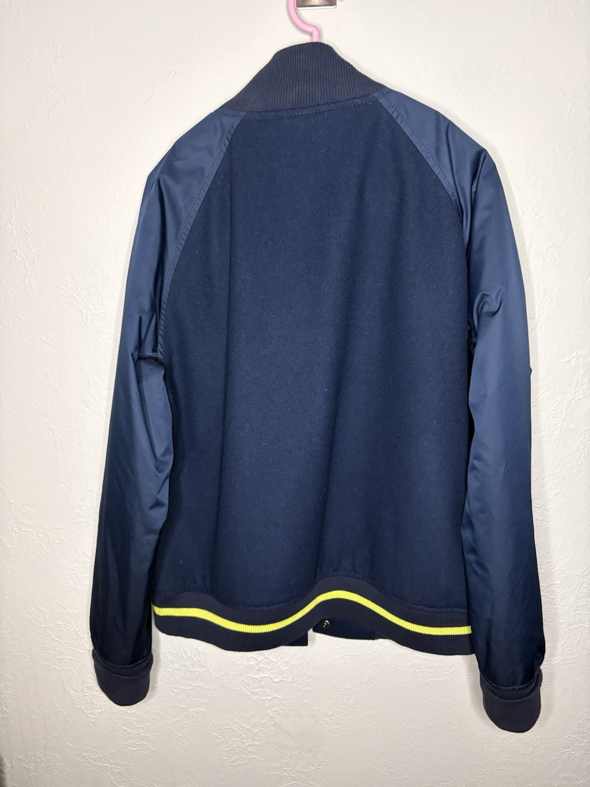 Nike Sportswear Women’s Varsity Jacket XL Navy Blue Neon Wool Blend Snap Pockets thumbnail 7