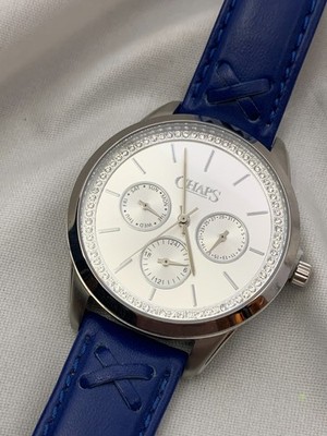 Chaps Watch with Navy Leather Strap/ Stainless/ Water Resist/  9'' NEW IN BOX
