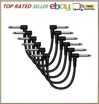 6 Pack 6 Guitar Patch Cables - Noise-Free Right Angle Pedal Board Cables