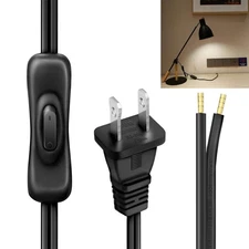 Lamp Cord has Button Switch UL304 2A/120V,Plug,Stripped Ends Ready for Wiring 18