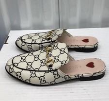 GUCCI White GG Black Monogram Princetown Mule Loafers EU 36 US 6 L435