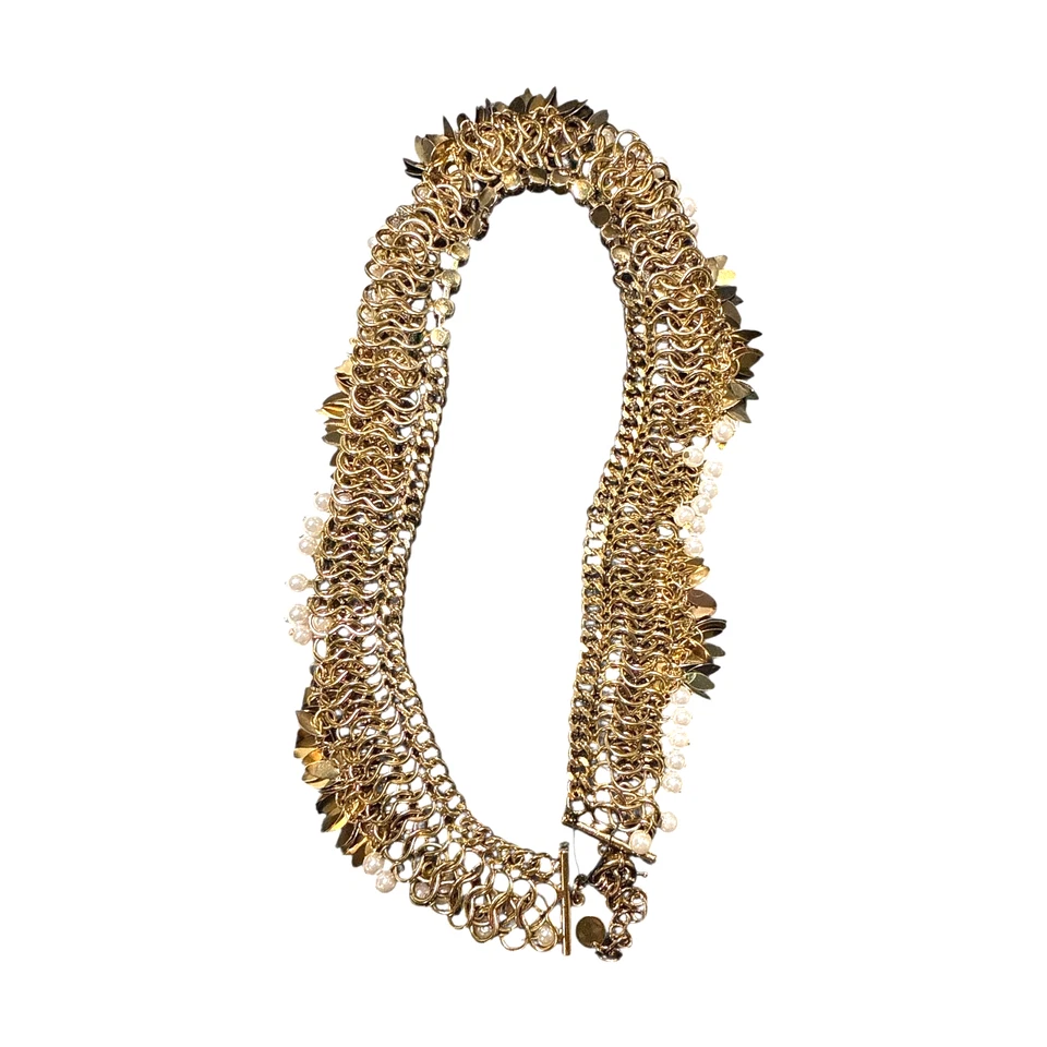 TALBOTS Gold Tone Crystal & Faux Pearl Choker Statement Necklace T471 - Image 4 of 4