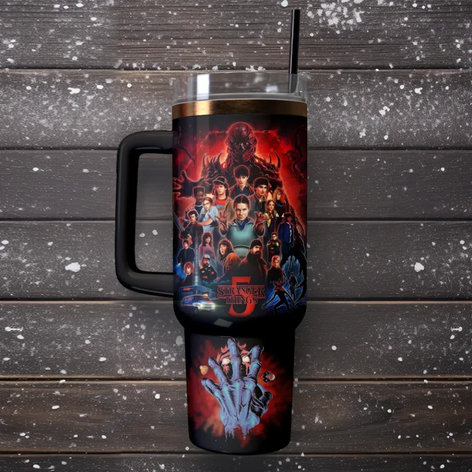 Custom 80s Sci-Fi Horror Style Tumbler With Handle